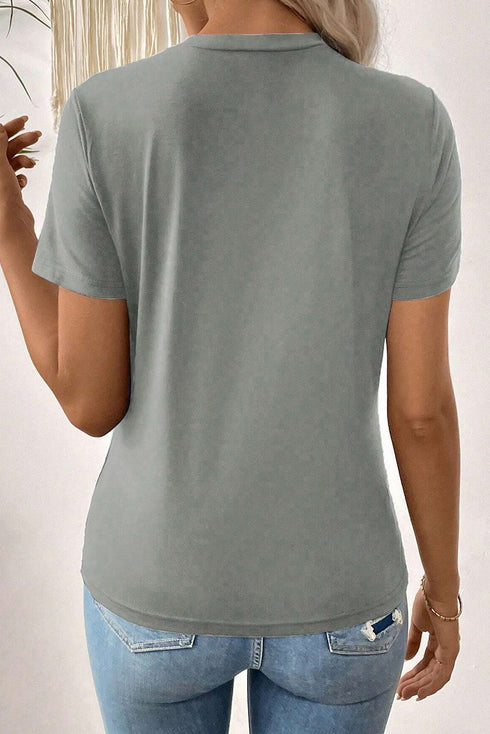 Modern Asymmetric Panel Geometric Seamed Short Sleeve Top